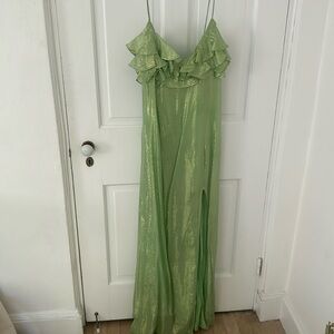 Chic Lime Green Maxi Dress with Ruffle Details